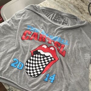 Gray Graphic T-Shirt with Red and Blue Print